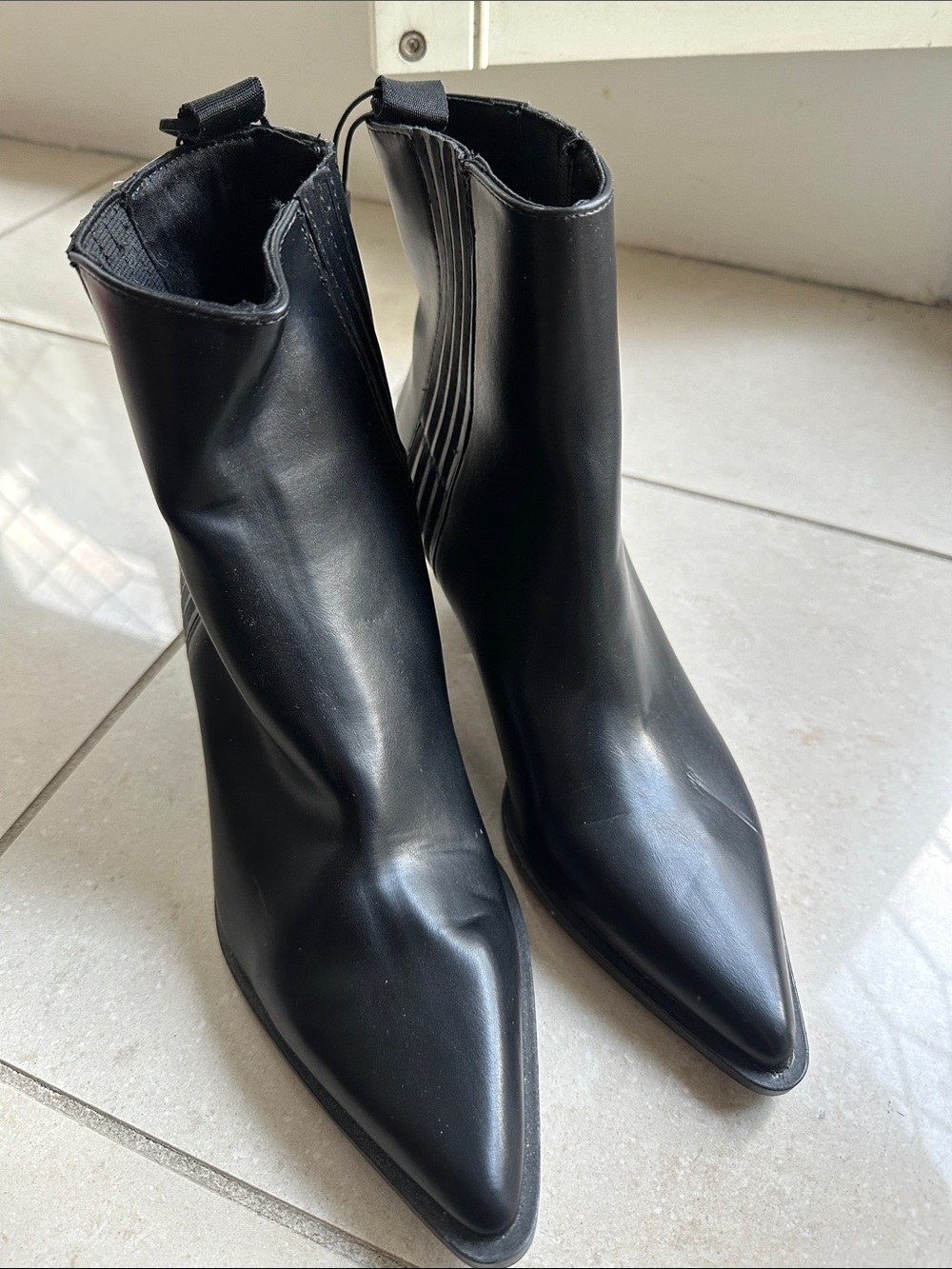 Zara Black Pointed Toe Ankle Boots Size 37 US 6.5 New With Tags Never Worn